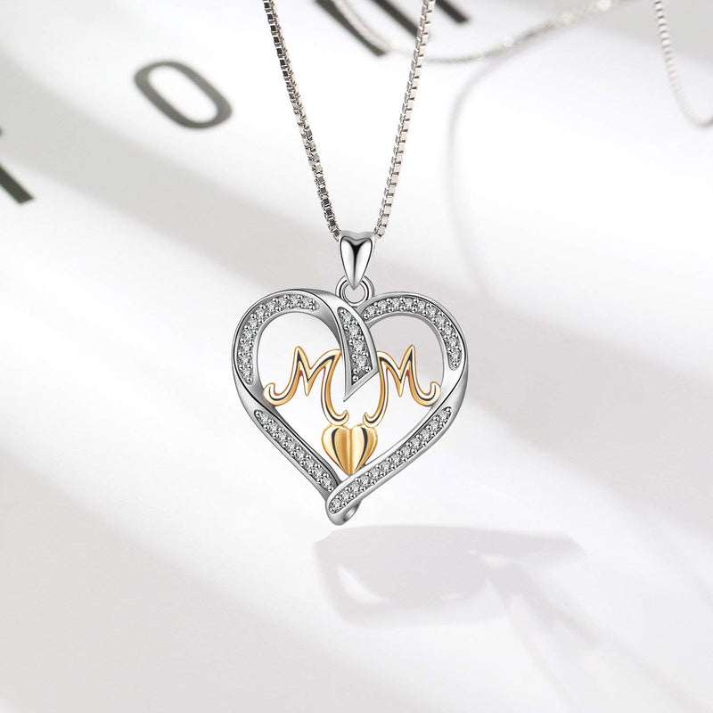 S925 Sterling Silver Heart MOM Pendant Necklace for Women