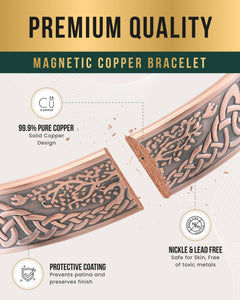 Stamped Irish Tree Magnetic Copper Bracelet Cuff for Men